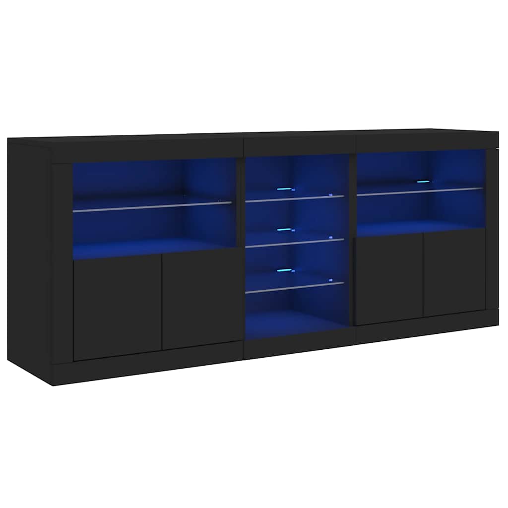 Sideboard mit LED-Leuchten Schwarz 162x37x67 cm
